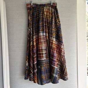 Plaid Patchwork A-Line Midi Skirt